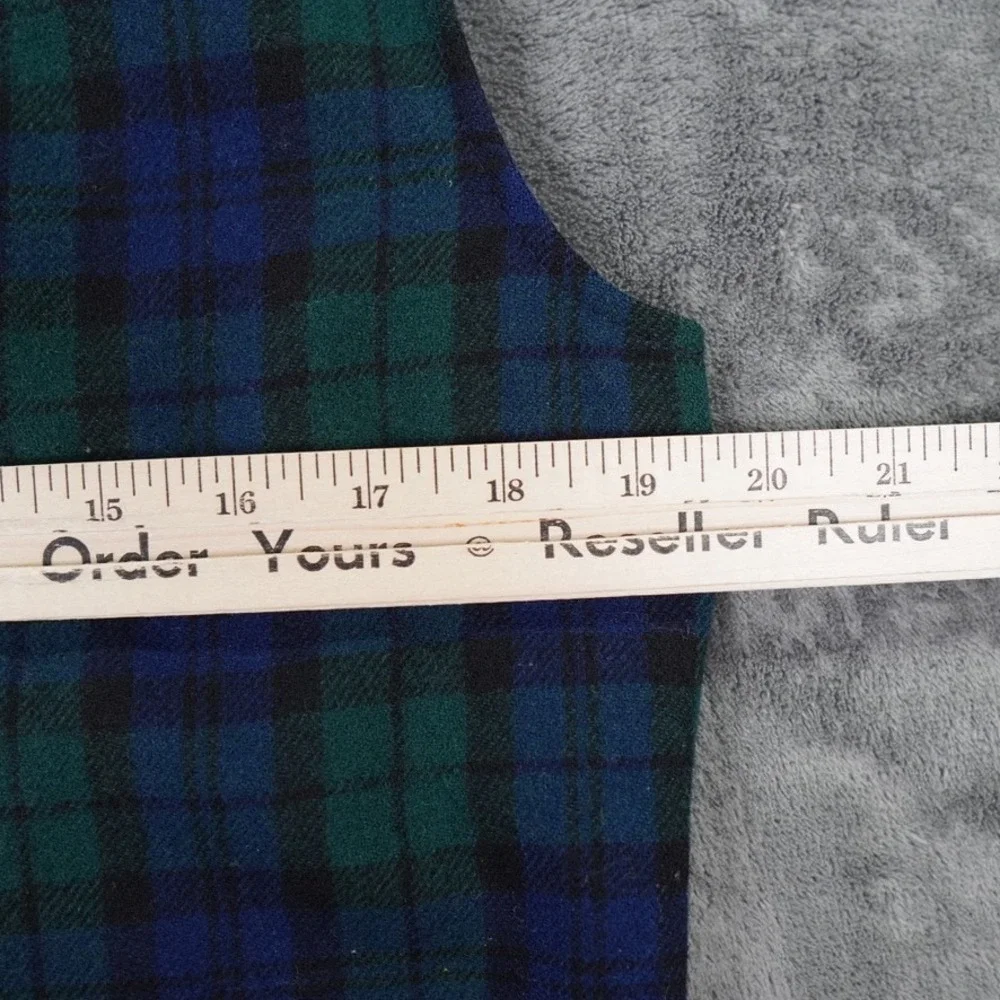 VTG Pendleton Vest Women 16 Plaid Blackwatch Wool Button Front Collar Made USA